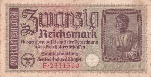 ZWANZIG REICHSMARK 1939, Postzegels en Munten, Bankbiljetten | Europa | Niet-Eurobiljetten, Duitsland, Verzenden
