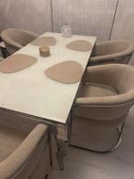 Eetafel hooglans wit glas bewerkt, Huis en Inrichting, Tafels | Eettafels, Ophalen, Gebruikt, 50 tot 100 cm, Rond