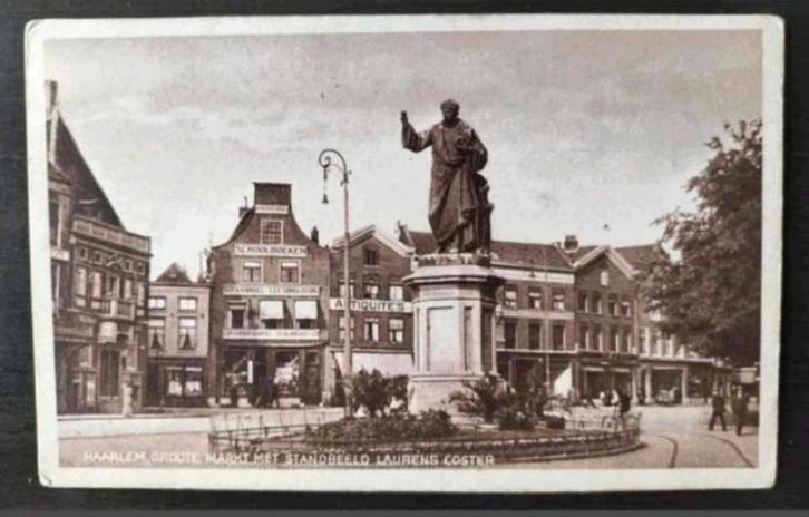 Haarlem, Groote Markt met standbeeld Laurens Coster (1933), Verzamelen, Ansichtkaarten | Nederland, Gelopen, Noord-Holland, 1920 tot 1940