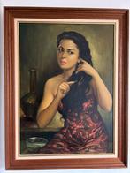Portret meisje met rode jurk Indonesische school gesigneerd, Ophalen