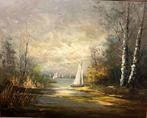 Mooi groot schilderij Zeilboten op het water. G.J. Ernens., Ophalen