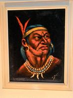 Prachtig schilderij op velours indiaan krijger, Ophalen of Verzenden