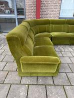 Vintage XL velours 7-delig modulair bankstel ‘70, Vintage retro buisframe design rotan webbing papercord deens, Overige maten