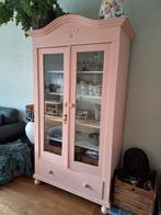 Roze grenen vitrinekast, Ophalen, Gebruikt, 100 tot 150 cm, Glas