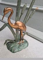 Bronzen Reiger Beeld met Riet, Tuin en Terras, Tuinbeelden, Ophalen of Verzenden, Zo goed als nieuw, Metaal, Dierenbeeld
