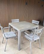 Taupe beige tuinset met tafel en 4 stoelen, Tuin en Terras, Tuintafels, Ophalen, Gebruikt, Vierkant, Metaal