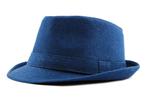 Blauwe denim trilby hoed / heren dames fedora retro jazz, Verzenden, Nieuw, Hoed