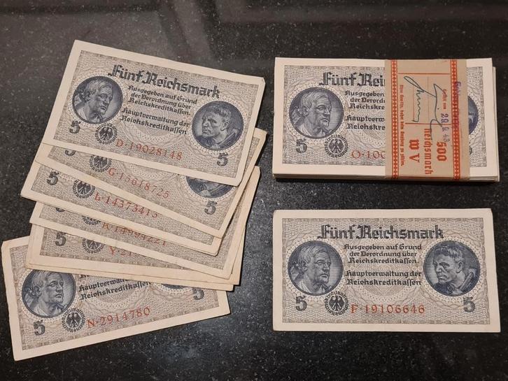 Bundel 100x 5 Reichsmark Tweede Wereldoorlog, Verzamelen, Militaria | Tweede Wereldoorlog, Overige soorten, Duitsland, Ophalen of Verzenden