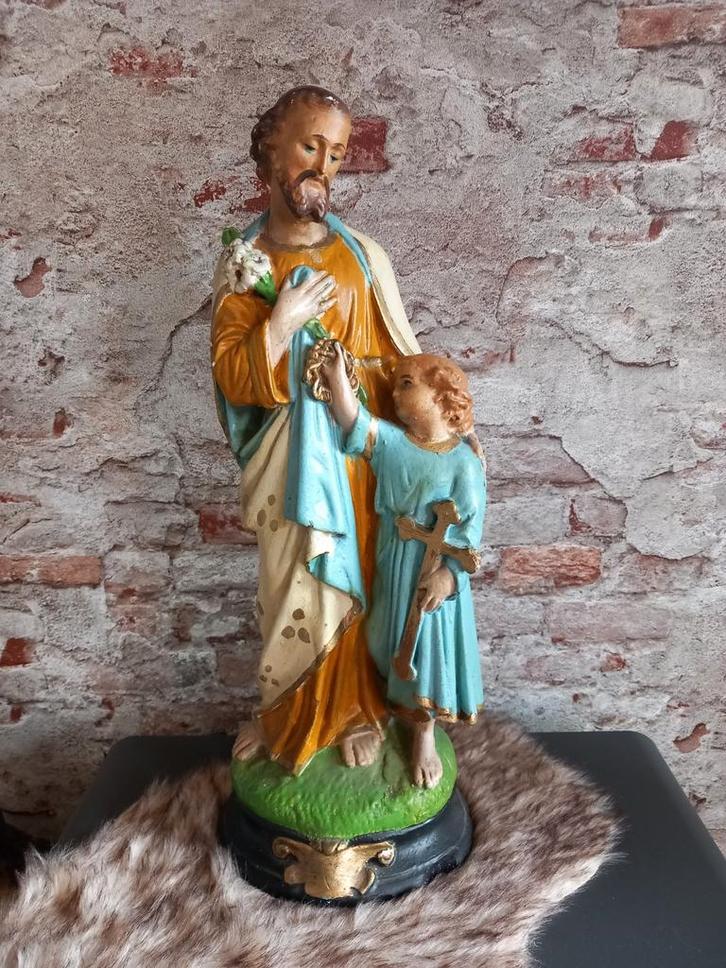 Antiek brocant beeld Jozef met Jezus  zeer mooi gips, Antiek en Kunst, Antiek | Religie, Ophalen of Verzenden