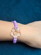 Paarse kralen armband met bloem/vlinder, Paars, Nieuw, Ophalen of Verzenden, Elastiek