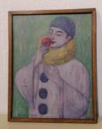 Pierrot met bloem - Schilderij op paneel - Gesigneerd, Ophalen of Verzenden