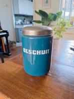 Vintage Emaille Beschuitbus petrol blauw, Ophalen of Verzenden