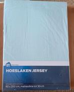 1 persoons hoeslaken blauw, Jersey - 90x200 cm, Ophalen, Eenpersoons, Blauw, Hoeslaken of Sloop