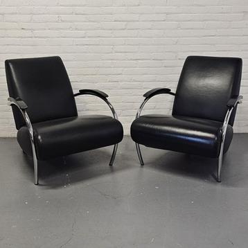 2x Gelderland 5470 lederen fauteuil Lotus Jan de Bouvrie beschikbaar voor biedingen