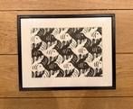Ingelijste tekening – vissenpatroon (stijl van M.C. Escher), Antiek en Kunst, Kunst | Litho's en Zeefdrukken, Ophalen