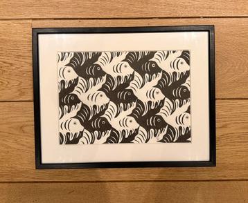 Ingelijste tekening – vissenpatroon (stijl van M.C. Escher) beschikbaar voor biedingen