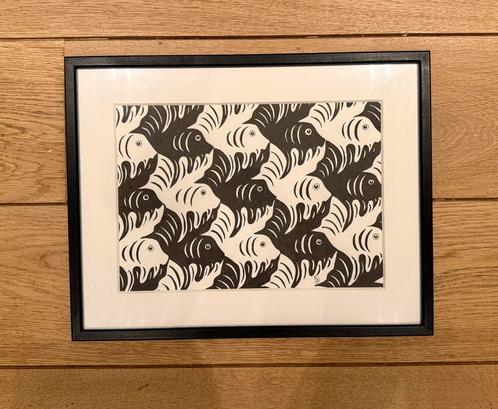 Ingelijste tekening – vissenpatroon (stijl van M.C. Escher), Antiek en Kunst, Kunst | Litho's en Zeefdrukken, Ophalen