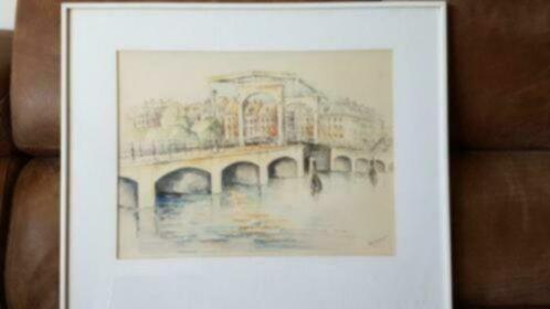 Aquarel Wim Vellekoop Haarlem Magere brug Amsterdam. Scheen, Antiek en Kunst, Kunst | Schilderijen | Klassiek, Ophalen