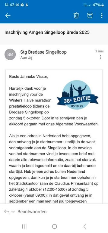 Singelloop Breda/ halve marathon  beschikbaar voor biedingen