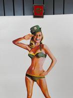 Vintage BP Pin Up Reclame Poster, Reclamebord, Gebruikt, ., Ophalen of Verzenden