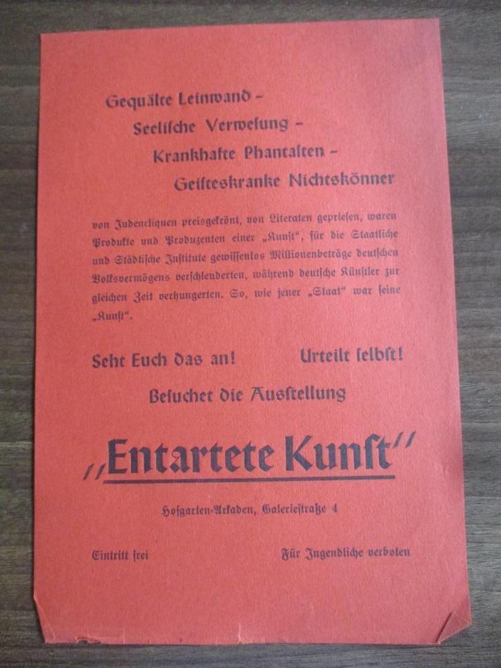 3e Rijk - zeldzame flyer "Entartete Kunst" 1937, Verzamelen, Militaria | Tweede Wereldoorlog, Foto of Poster, Duitsland, Verzenden