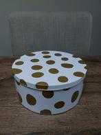 Koektrommel koekblik Hema wit met gouden stippen, Verzamelen, Blikken, Ophalen of Verzenden, Gebruikt, Koek(jes), Overige merken