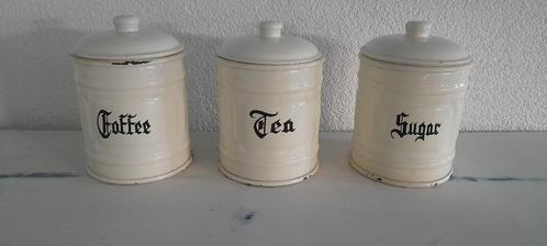 Set van Coffee Tea and Suger bussen cremekleur emaille, Antiek en Kunst, Antiek | Servies los, Ophalen of Verzenden