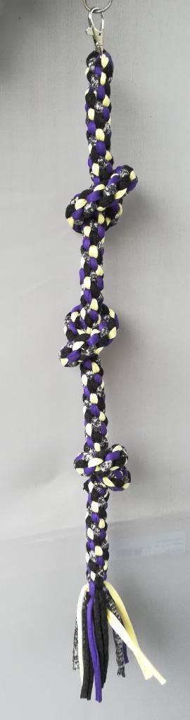 Katoenen klimtouw met 3 knopen (geel-grijs-paars) beschikbaar voor biedingen