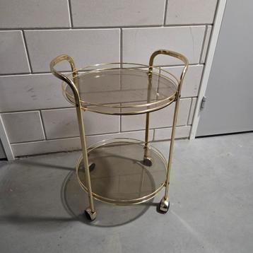 Vintage Gouden Barcart Serveerwagen Rookglas beschikbaar voor biedingen