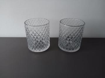 Set van 2 glazen waxinelichthouders – diamantpatroon beschikbaar voor biedingen
