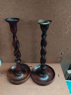 Twee antiek houten kandelaars hg 31 cm, Ophalen of Verzenden, Overige materialen