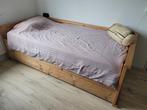 Steigerhouten bed + kast, Ophalen, 90 cm, Eenpersoons, Bruin