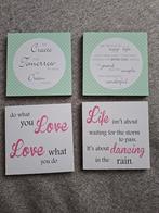 4 houten bordjes met teksten en spreuken., Huis en Inrichting, Woonaccessoires | Tekstborden en Spreuken, Ophalen of Verzenden