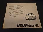 Brochure NSU Prinz 4L, Ophalen of Verzenden, Zo goed als nieuw, Overige merken