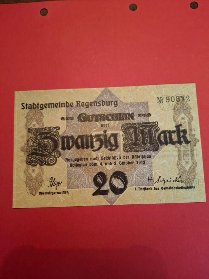 20 Mark Regensburg 1918 - Bijna UNC, Postzegels en Munten, Bankbiljetten | Europa | Eurobiljetten, Ophalen of Verzenden