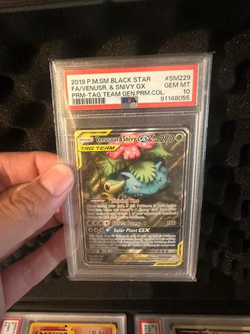 Pokémon Venusaur & Snivy GX SM229 tag team PSA 10 slab beschikbaar voor biedingen