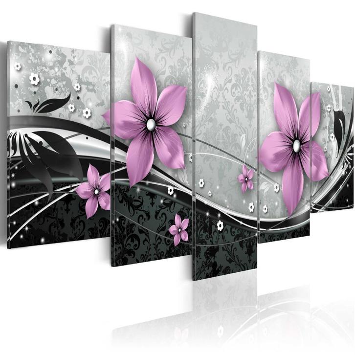 1023 Paarse Bloemen XXL 5 Luik Schilderij 200x100cm Nieuw, Huis en Inrichting, Woonaccessoires | Schilderijen, Tekeningen en Foto's