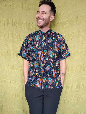 Vintage 90's overhemd / shirt / print / zwart / medium / M  beschikbaar voor biedingen