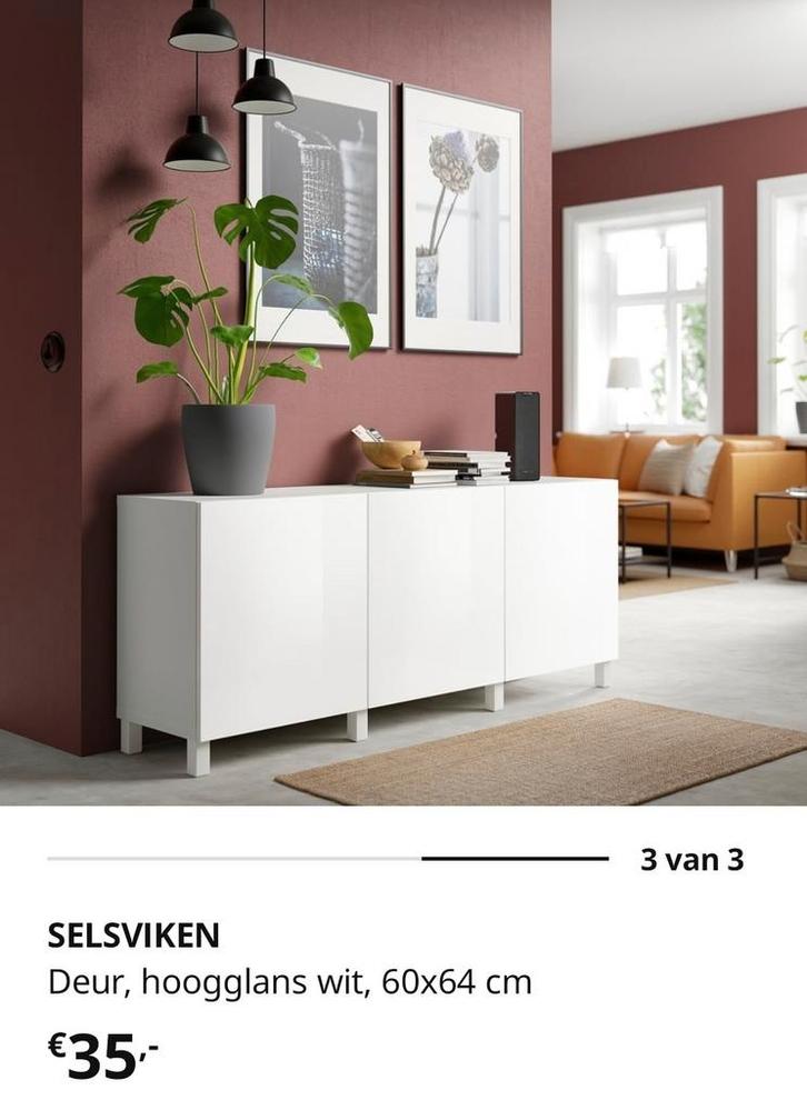 Ikea Besta Selsviken deur - Hoogglans wit, Huis en Inrichting, Kasten | Dressoirs, Zo goed als nieuw, 50 tot 100 cm, Minder dan 25 cm