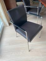 Zwarte leren eetkamerstoelen met metalen frame ( 6 stuks), Ophalen, Gebruikt, Zwart, Metaal