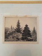 Gerrit de jong “ 4 sparren”, Antiek en Kunst, Kunst | Etsen en Gravures, Ophalen