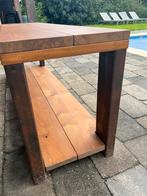 Houten tafel salontafel of tuintafel met roest ijzeren poten, Ophalen, Gebruikt, Rechthoekig, Hout