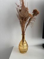 Vaas met droogbloemen - Mosterdgeel, Huis en Inrichting, Geel, Ophalen of Verzenden, Minder dan 50 cm, Glas