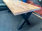 Houten Eettafel met Metalen Onderstel, Ophalen, 100 tot 150 cm, Eikenhout, Nieuw