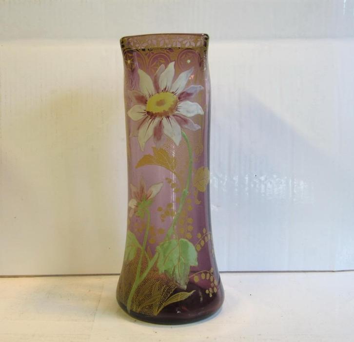 Antieke art nouveau Legras vaas, emaille bloemen; ca 1910, Antiek en Kunst, Antiek | Glas en Kristal, Verzenden