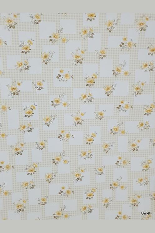 14031 vintage oud behang geel ruit bloemen 70s retro swiet, Huis en Inrichting, Stoffering | Behang, Wit, Beige, Bruin, Geel, Verzenden