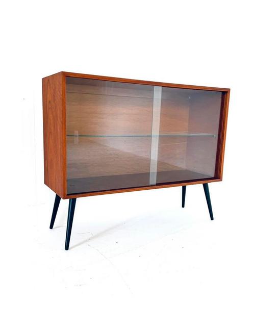 Vintage Deense vitrinekast jaren ‘60, Huis en Inrichting, Kasten | Vitrinekasten, Zo goed als nieuw, Minder dan 100 cm, 50 tot 100 cm