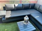 Luxe houten loungeset 8+ persoons met lederen kussens, Ophalen, Gebruikt, Meer dan 8 zitplaatsen, Loungeset