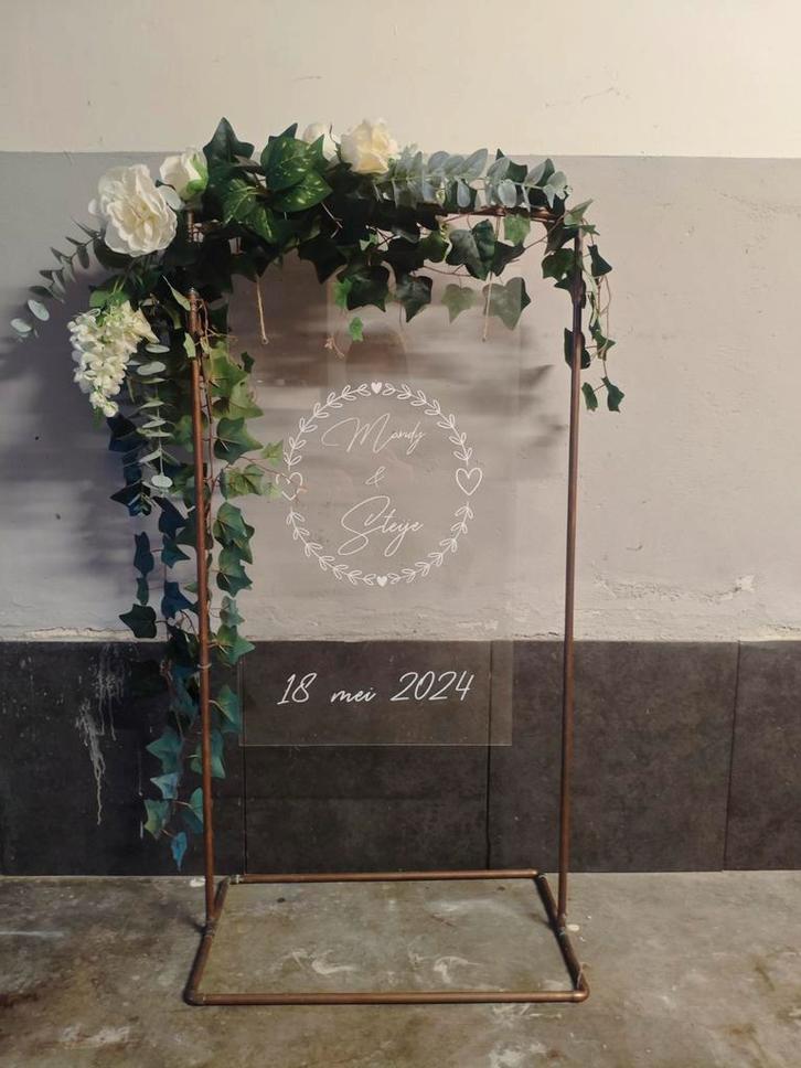 Welkomstbord Trouw Koper met Bloemen, Huis en Inrichting, Woonaccessoires | Overige, Nieuw, Ophalen