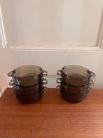 Vintage stapelbare soepkommen Arcoroc rookglas 6 stuks, Ophalen of Verzenden